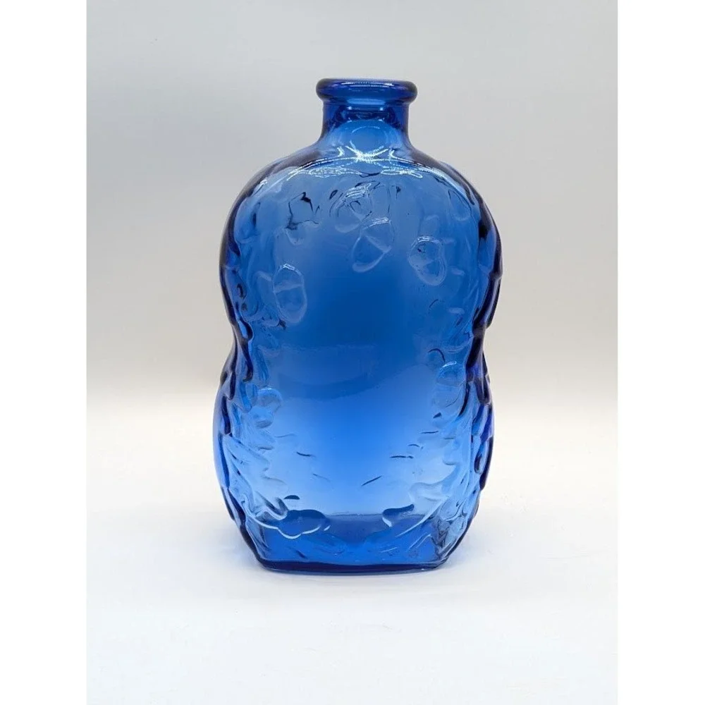 Vintage Cobalt Blue Glass Peanut Bottle Embossed Textured Bud Vase Canada 6 inch